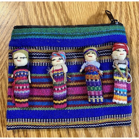 Vintage Handmade Guatemalan Worry Doll Coin Purse Blue - Picture 6 of 8